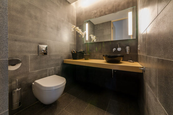Honed granite tiles + granite sink